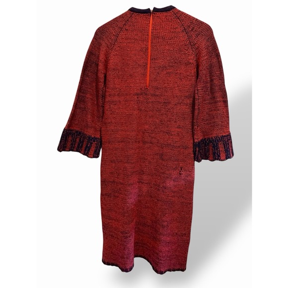 Vintage 100% Wool Knit Dress US Womens Small Red Navy Boho Indie Retro - Picture 11 of 16